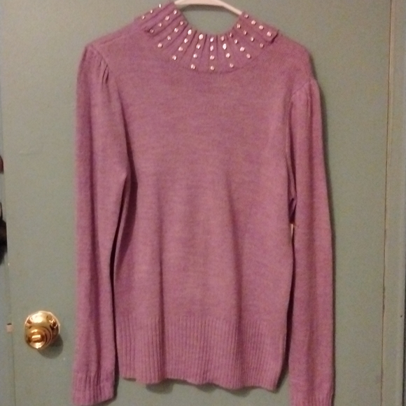 NEW- Purple Rhinestones Sweater comes w extra button. - Picture 1 of 7